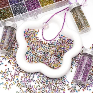 Handmade Cylinder Glass Bugle Beads For DIY Jewelry Making Necklaces Bracelets Ink Wash Pattern Seed Beads Jewelry Findings