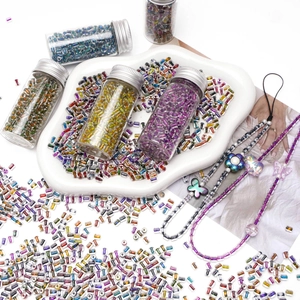 Colorful 4x5mm glass cylinder beads in clear glass jars for DIY jewelry making sets