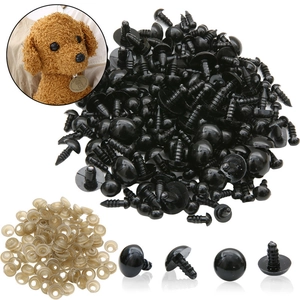 Detail of black acrylic safety eyes and clear washers for DIY stuffed animal making