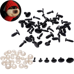 Acrylic black screw safety eyes and noses set for DIY doll making with clear plastic washers