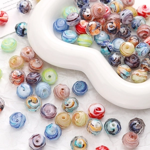 Perle di vetro sfaccettate 12x10mm con motivi a spirale colorati per gioielli fai-da-te