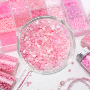 Mix di perline di vetro rosa 2-4mm per gioielli fai-da-te in varie forme e toni