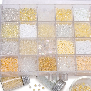 2-4mm beige Glasperlen-Set in 20-Fach-Organizer-Box für DIY-Schmuckherstellung