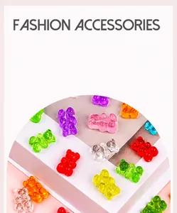 Close-up of colorful translucent acrylic gummy bear beads for DIY jewelry making crafts
