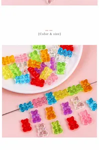 Macro detail of colorful translucent resin bear beads with holes for DIY jewelry making
