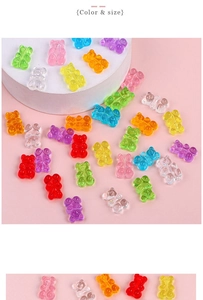 Detailed macro view of colorful translucent acrylic gummy bear beads for jewelry crafting