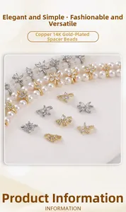Détail des perles intercalaires fleur dorées 14K et breloques en zircon pour bijoux DIY