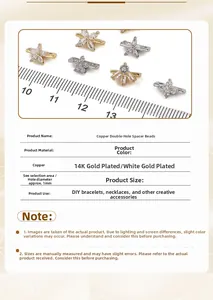 Détail d'intercalaires fleur plaqués or 14K avec zircon blanc et trou de 1mm pour DIY