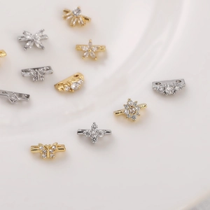 Perles d'Espacement en Alliage Zirconia Double Trou Fleur Losange Étoile Papillon Connecteurs de Bijoux pour Bracelet Collier DIY