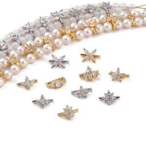 Perles d'espacement fleur et étoile plaquées or 14K avec zircon pour bijoux DIY