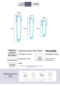 Detaillierte Größentabelle für farbige Metallnadeln in 75 mm, 60 mm und 40 mm Länge