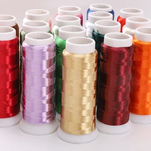 Close-up of vibrant polyester embroidery threads with satin gloss on white bobbins