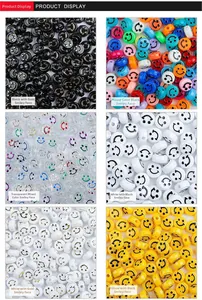 Detailed macro view of 10mm acrylic smiley face beads in six distinct color combinations