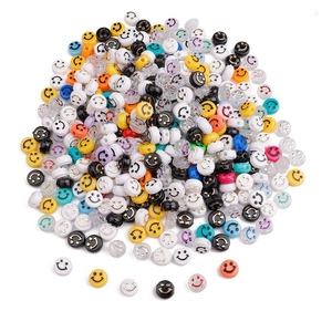 Colorful 10mm acrylic smiley face flat round beads for DIY handmade jewelry crafts