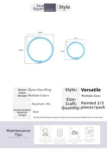 Detailed size specifications for light blue macaron paint iron split rings for DIY crafts