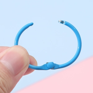Sky blue iron macaron key ring with hinged opening for DIY crafts and decorations
