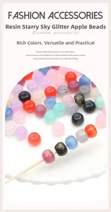 Close-up of 11x8mm colorful resin apple beads with galaxy glitter effect for DIY jewelry