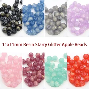 Starry sky effect resin apple beads 11x8mm for jewelry making in various colors