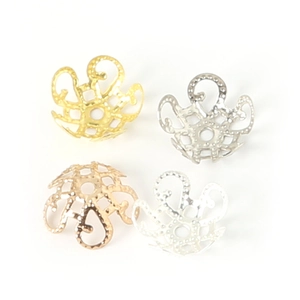 Hollow iron flower bead caps in four metallic colors for DIY jewelry and hairpins