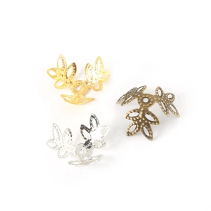 Three-color metal flower bead caps in gold silver and bronze for DIY jewelry making