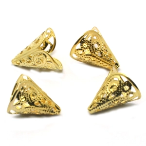 Set of four golden hollow filigree flower bead caps for DIY jewelry and tassel making