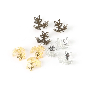 Hollow iron leaf bead caps for DIY jewelry making in gold silver and bronze finishes