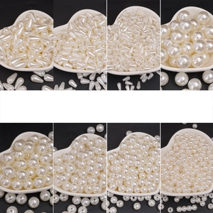 Beige ABS high-gloss imitation pearls in round and teardrop shapes for DIY jewelry making