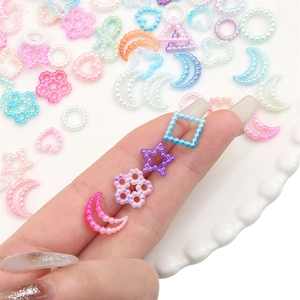 Colorful gradient imitation pearl charms in star moon and flower shapes for DIY crafts