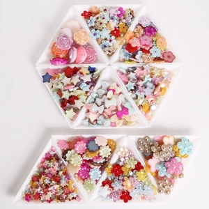 Colorful resin beads set in flower star and bow shapes for DIY nail art and crafts