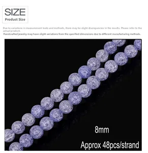 Détail macro de perles en verre craquelé violet 8mm pour bijoux DIY fil de 48pcs