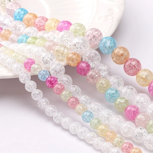 Perles de Verre Craquelées Rondes Cristal Perles d'Espacement en Vrac Pour Création Bijoux DIY Bracelet Collier Artisanat