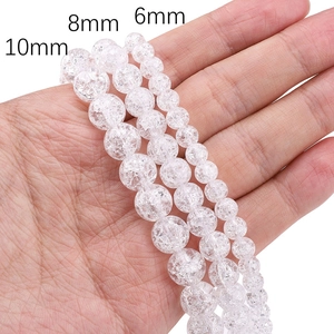 Perles en verre cristal craquelé blanc de 6mm 8mm 10mm pour création bijoux DIY