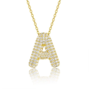 Classic 925 sterling silver 18K gold letter A necklace with sparkling moissanite stones