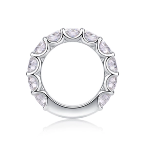 Polished S925 sterling silver band ring set with ten oval-cut moissanite gemstones