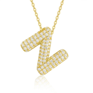 Detailed view of gold-plated 925 silver letter Z pendant with moissanite stones