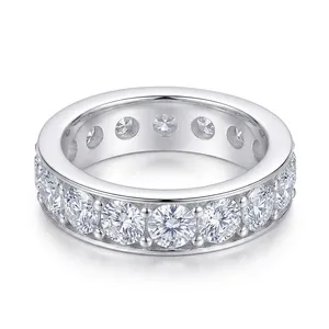 Bague Éternité en Argent Sterling S925 Couleur D avec Moissanite pour Femme Homme Luxueuse Alliance Moissanite Ronde Incrustée Bijoux
