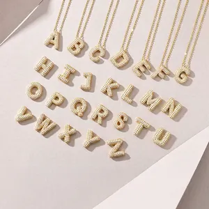 925 Sterling Silver Moissanite Bubble Letter Pendant Necklace 18K Gold Plated Personalized A-Z Alphabet Jewelry For Men Women