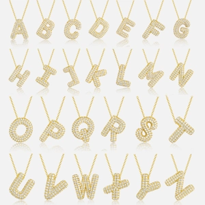 925 silver 18K gold bubble letter pendant necklace set with sparkling moissanite stones