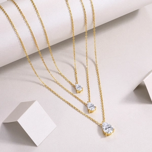 Minimalist S925 silver heart moissanite necklace with three teardrop pendant sizes