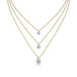 Three-layered S925 silver necklace with graduated heart pear-cut moissanite pendants