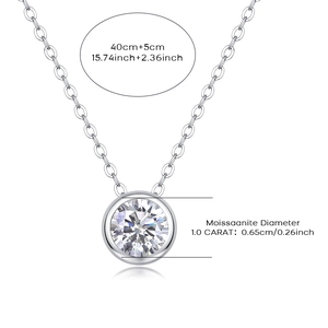 Dettaglio della collana moissanite 1ct in argento S925 con lunghezza catena e diametro pietra