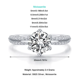 Klassischer 925 Sterlingsilber Ring Mit Sechs-Krallen-Rund-Moissanit Labor Gezüchteter Diamant Damen Verlobung Hochzeit Ring