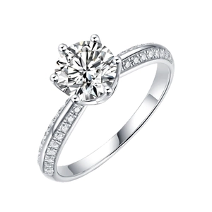 Klassischer sechs-zackiger S925 Silber Verlobungsring mit rundem Labor-Diamanten