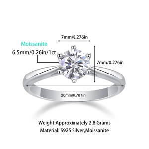 Classic S925 sterling silver 1ct moissanite engagement ring with 6-prong setting