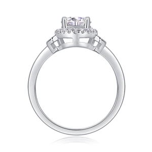 Lujoso anillo de compromiso halo en plata S925 con diamante de laboratorio redondo color D