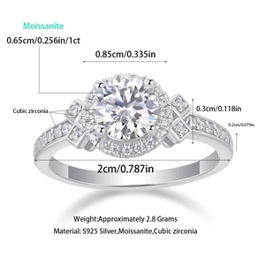 Anillo de Halo de Plata de Ley S925 Moissanita Diamante de Laboratorio Chapado en Oro Blanco 18K Joyería para Mujer