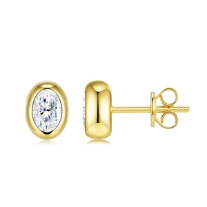 Elegante goldene S925 Silberstecker mit ovalem Moissanit in Zargenfassung für Damen