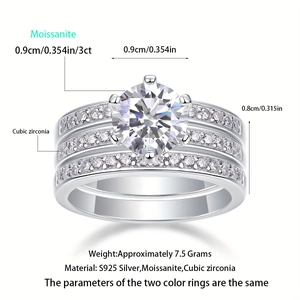 Luxury S925 Sterling Silver Moissanite Ring Set For Women Round Cut Zirconia Inlaid Stackable Wedding Engagement Finger Jewelry