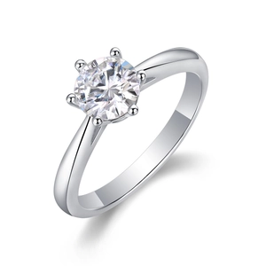 Classic S925 sterling silver engagement ring with six-prong round brilliant laboratory diamond