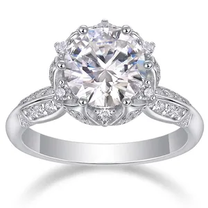 Bague en Argent Sterling S925 Moissanite pour Femme Élégante Bague de Fiançailles Halo Couronne Bijoux Éclatants Cadeau Mariage